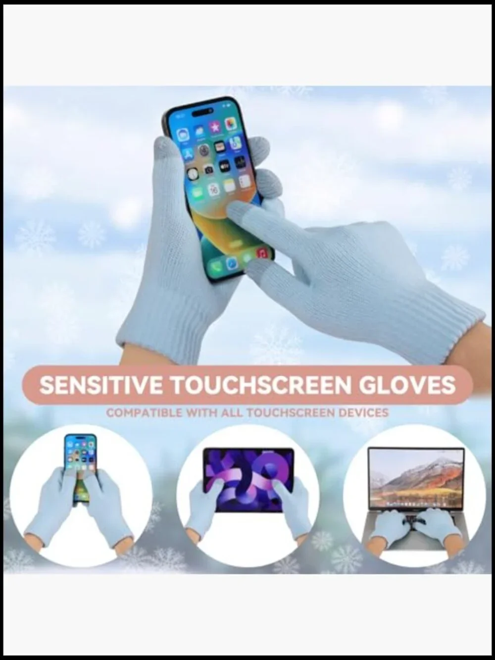 Warm Knit Touchscreen Gloves Set with Scarf and Beanie Hat Women Winter